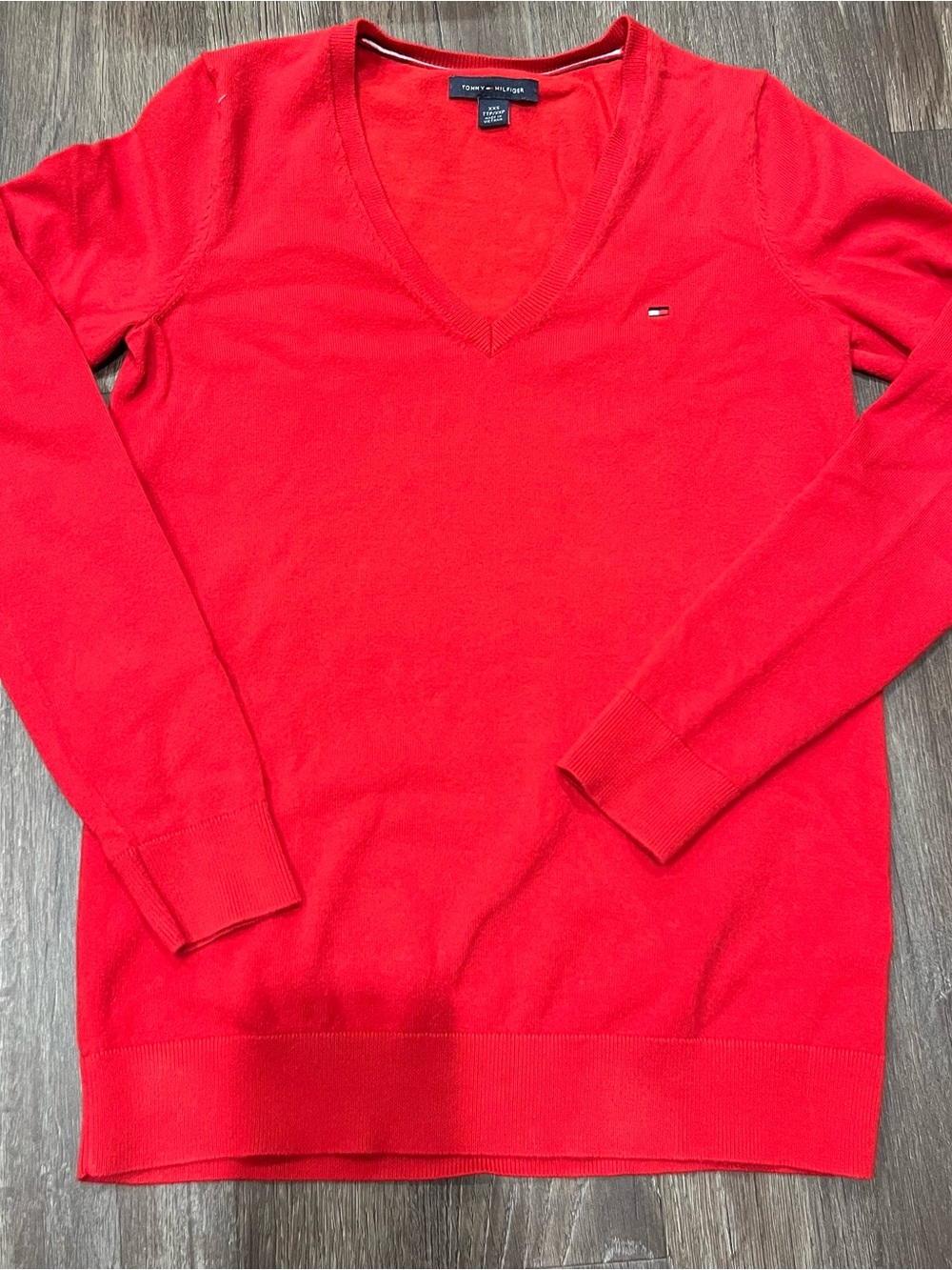 Tommy Hilfiger Bright Red V-Neck Sweater Top
